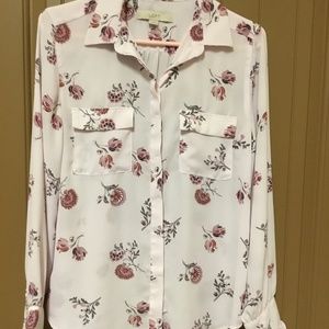 LOFT Pink floral button up blouse
